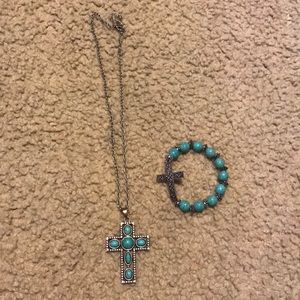 Sliver cross necklace with matching bracelet